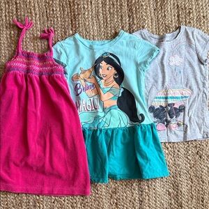 Girls' Pink Dress and Disney Themed Tees Set
